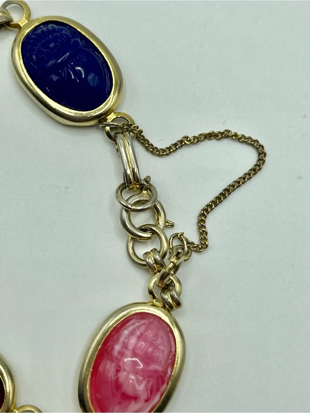 Multi-Color Scarab Link Bracelet - Gold Tone Accent Acrylic Plastic